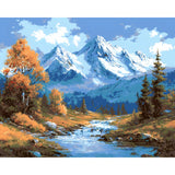 Malen nach Zahlen Landschaft Bergbach vor Gebirge