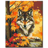 Malen nach Zahlen Tierkunst Wolf im Herbstlaub