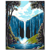 Malen nach Zahlen Landschaft Wasserfall im Gebirge