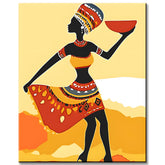 Malen nach Zahlen Afrika Kunst Frau in einem rot-gelben Kleid