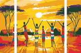 Malen nach Zahlen Afrika Dorf in Steppe - 3-teilig (Triptychon)