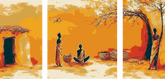Malen nach Zahlen Afrika Dorf in Steppe Alltag - 3-teilig (Triptychon)