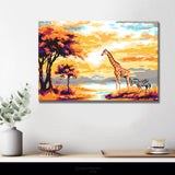 Malen nach Zahlen Giraffe und Zebras