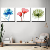Malen nach Zahlen blaue Blume 3 Triptychon