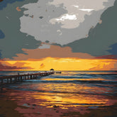 Malen nach Zahlen Sonnenuntergang Strand schwarz weiss