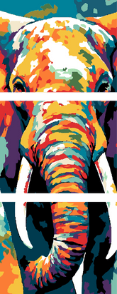 Malen nach Zahlen Elefant Stoßzahn Moderne TierKunst - 3-teilig (Triptychon)