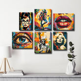 Pop-Art Kunst Ikonen als Bilderwand Farbenfrohe und Lebendige LeinwandBilder, 6-teilig