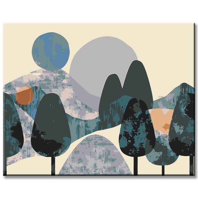 Malen nach Zahlen Bäume und Berge