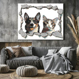 Malen nach Zahlen 3D Kunst Hund und Katze gucken aus der Wand