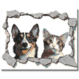Malen nach Zahlen 3D Kunst Hund und Katze gucken aus der Wand