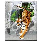 Malen nach Zahlen 3D Kunst Tiger kommt aus der Wand
