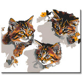 Malen nach Zahlen 3D Kunst drei Katzen in der Wand und gucken sich an