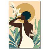 Malen nach Zahlen Kunst Minimalismus Schwarze Frau Weißes Kleid