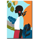 Malen nach Zahlen Kunst Minimalismus Schwarze Frau Pflanze