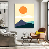 Malen nach Zahlen Kunst Minimalismus Farbige Sonne mit Wolken über den Bergen