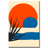 Malen nach Zahlen Minimalismus roter Sonnenuntergang mit Wasser und Palmenblatt