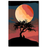 Malen nach Zahlen FotoKunst roter Vollmond mit Baum im Nachthimmel