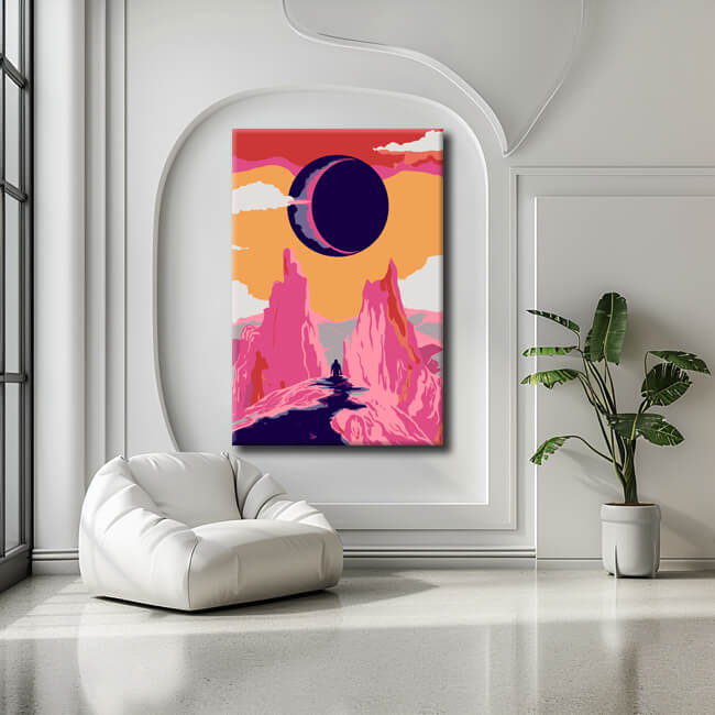 Malen nach Zahlen Kunst Sonnenfinsternis in den rosa Bergen
