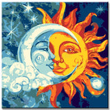 Malen nach Zahlen Kunst Halbe Sonne und Halber Mond in einem Gesicht