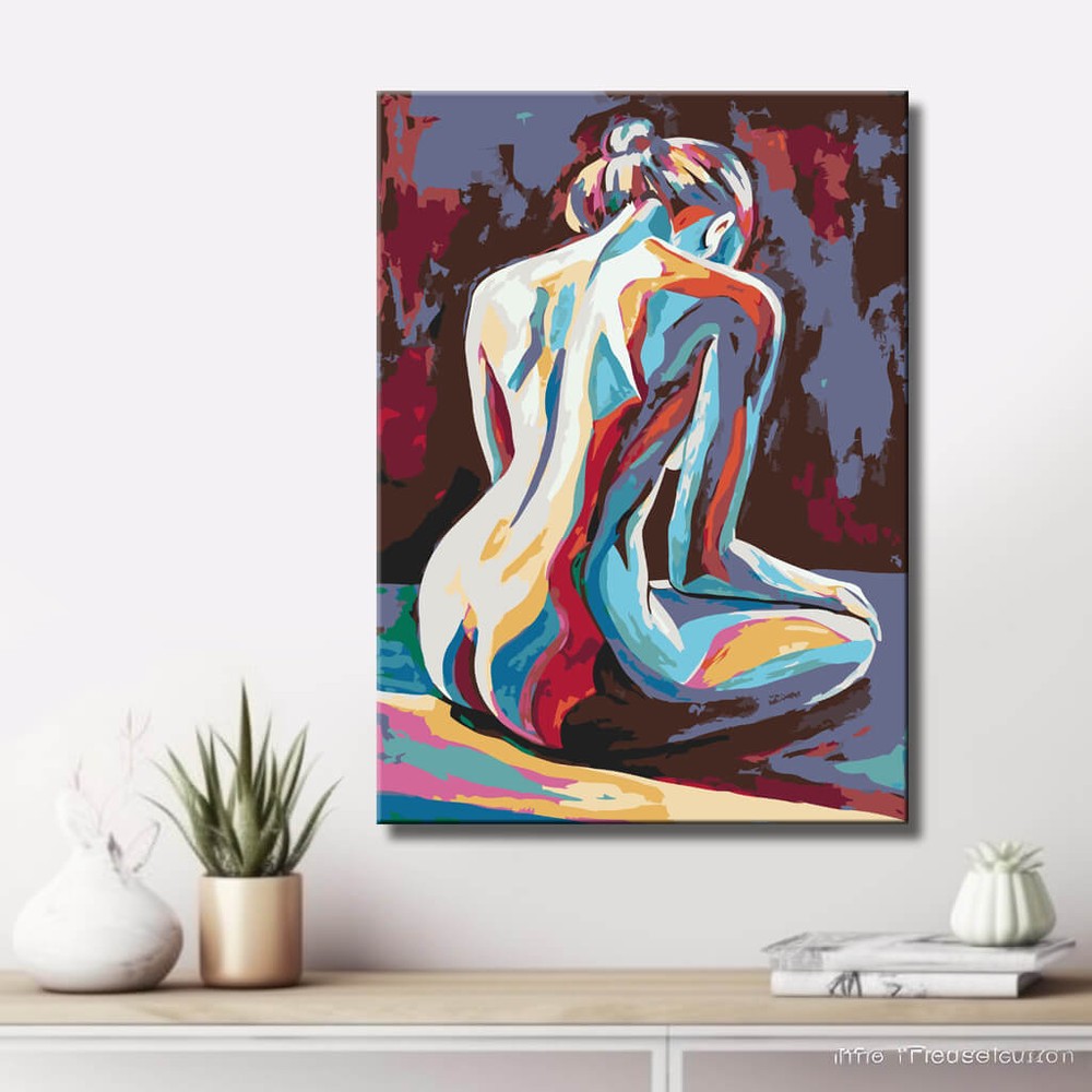 Malen nach Zahlen Akt Frau Rücken bunt sitzend DIY Kunst Deko modernes Wandbild