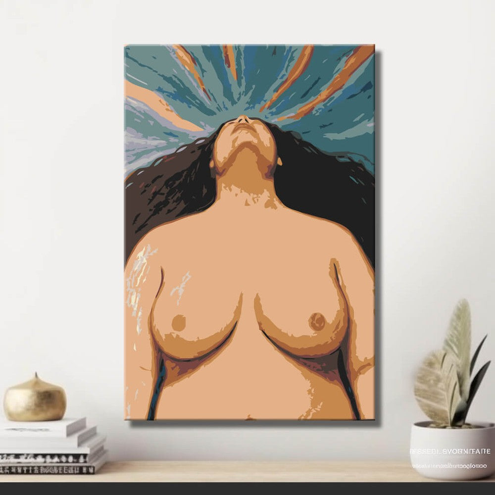 akt frau lichtstrahlen himmel DIY Kunst Deko modernes Wandbild