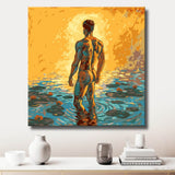 akt mann im wasser sonnenlicht rueckenansicht DIY Kunst Deko modernes Wandbild