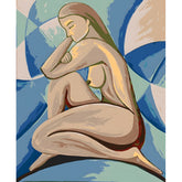 Malen nach Zahlen Akt Frau Sitzend Geometrisch Blau Modern