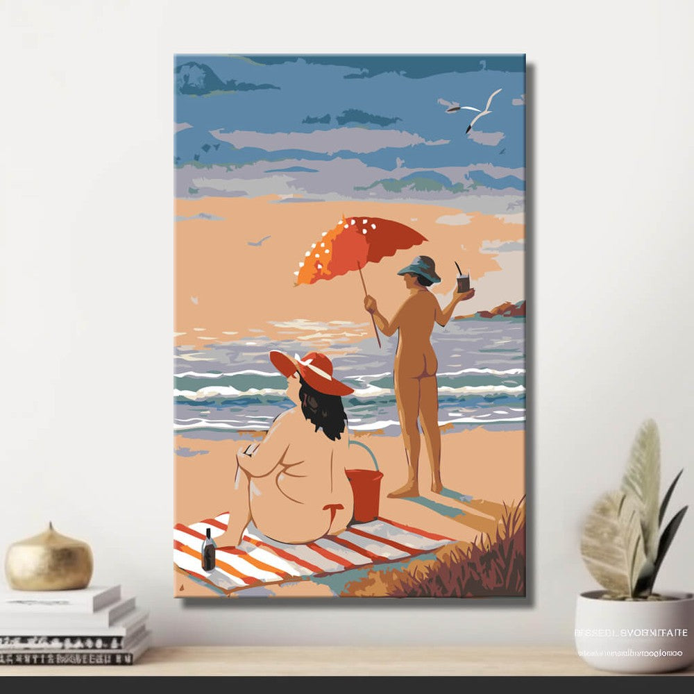 Meerblick und Sonnenschirm – perfekt für Urlaubsstimmung. DIY Kunst Deko modernes Wandbild