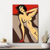 Akt Frau minimalistisch Linien rot Hintergrund DIY Kunst Deko modernes Wandbild