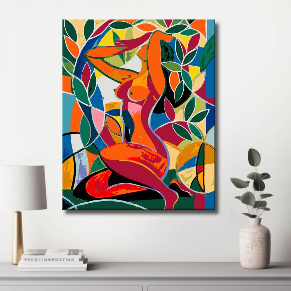 Akt Frau Blätter bunt abstrakt DIY Kunst Deko modernes Wandbild