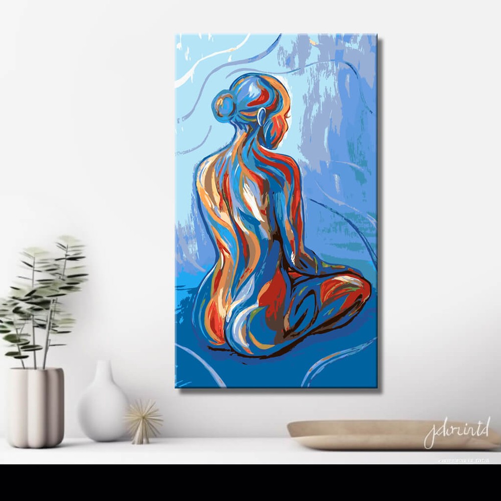 Akt Frau Rücken sitzend blau abstrakt DIY Kunst Deko modernes Wandbild