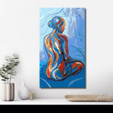 Akt Frau Rücken sitzend blau abstrakt DIY Kunst Deko modernes Wandbild