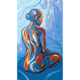 Akt Frau Rücken sitzend blau abstrakt