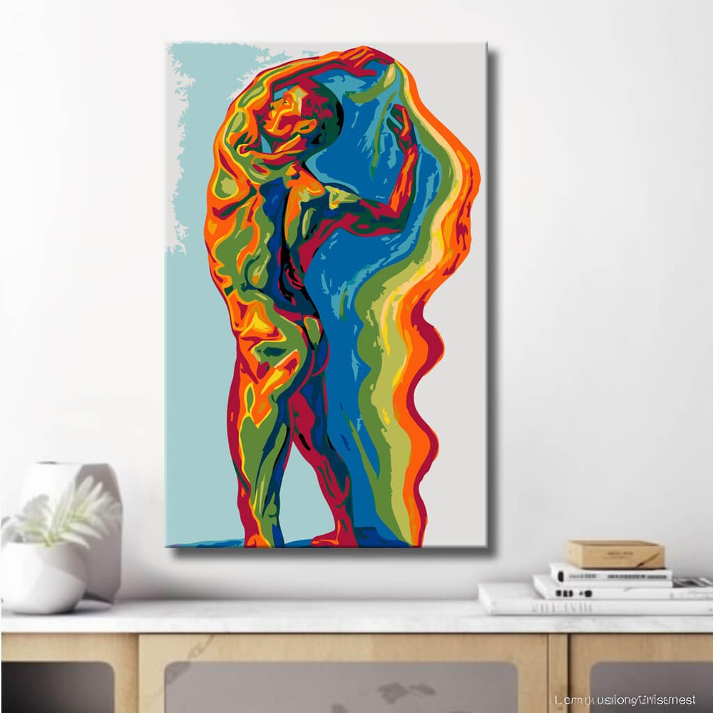 Akt Frau abstrakt blau grün sitzend DIY Kunst Deko modernes Wandbild