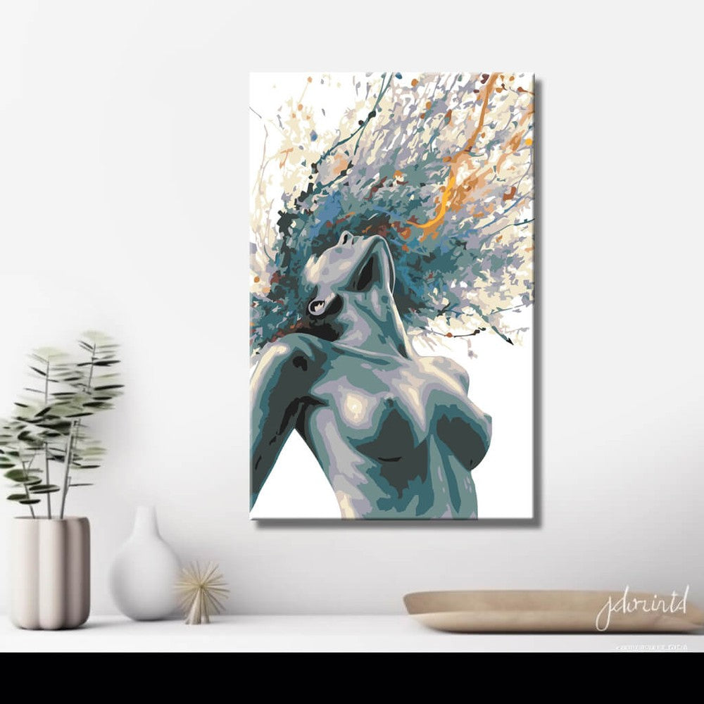 DIY Paint by Numbers Nude Woman Blue Green Head Raised Modern Kit