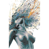 Akt Frau blau grün modern Kopf