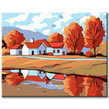 Malen nach Zahlen Kunst Illustration Herbstlandschaft bunte Häuser