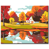 Malen nach Zahlen Kunst Illustration Herbstlandschaft Reflektion im Wasser