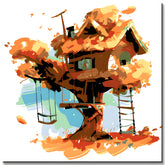 Malen nach Zahlen Illustration großes braunes Baumhaus mit Schaukel