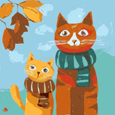 Malen nach Zahlen Kunst Illustration zwei Katzen mit Schal und Herbstblätter