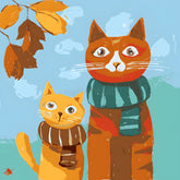 Malen nach Zahlen Kunst Illustration zwei Katzen mit Schal und Herbstblätter