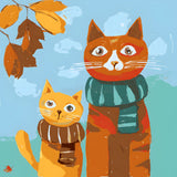 Malen nach Zahlen Kunst Illustration zwei Katzen mit Schal und Herbstblätter