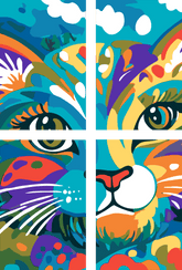 Malen nach Zahlen Kunst Illustration bunte große Katze 4-teilig
