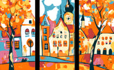 Malen nach Zahlen Folkart Illustration Stadtansichten 3-teilig