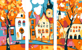 Malen nach Zahlen Folkart Illustration Stadtansichten 3-teilig