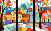 Malen nach Zahlen Folkart Illustration Stadt Land 3-teilig