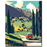 Malen nach Zahlen Kunst Landschaft Auto fährt einen Weg entlang