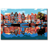 Malen nach Zahlen Kunst Landschaft Häuser die sich im Wasser spiegeln