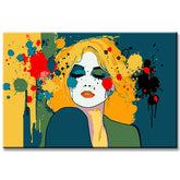 Malen nach Zahlen Kunst Blonde Frau mit bunten Farbklecksen