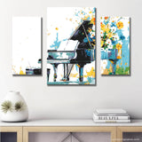 Malen nach Zahlen Kunst Piano mit wehenden Blumen 3-teilig